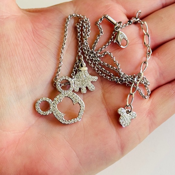Swarovski Mickey Mouse glove necklace Signed Crystal Silver Retired High End - Picture 1 of 9